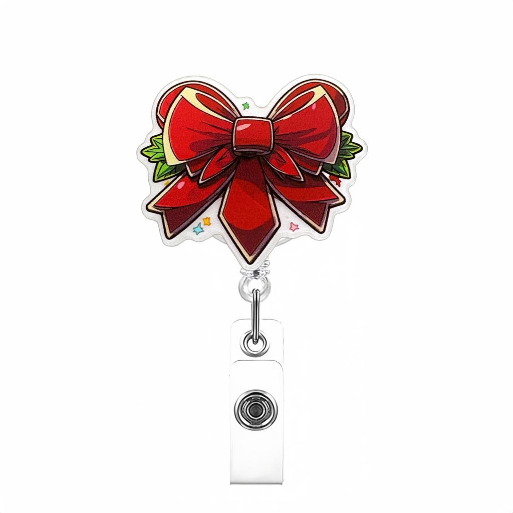 Christmas Bow Badge Reel Cute Nurse Badge Holder With Alligator Clip Worker Id Card Retractable Badge Holder Name Tag Key Chain