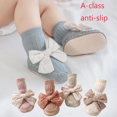 Anti-Rutsch Neugeborenen Baby Leder Sohle Bodensocken im koreanischen Stil mit großer Schleife zum Laufen für Kleinkinder Rutschfeste Fußbekleidung Socken