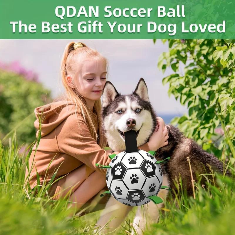 Damaly Interactive Dog Soccer Toy with Grip Ring Durable Chew Resistant Water Ball for Dogs Outdoor Play Chasing Fetch Training