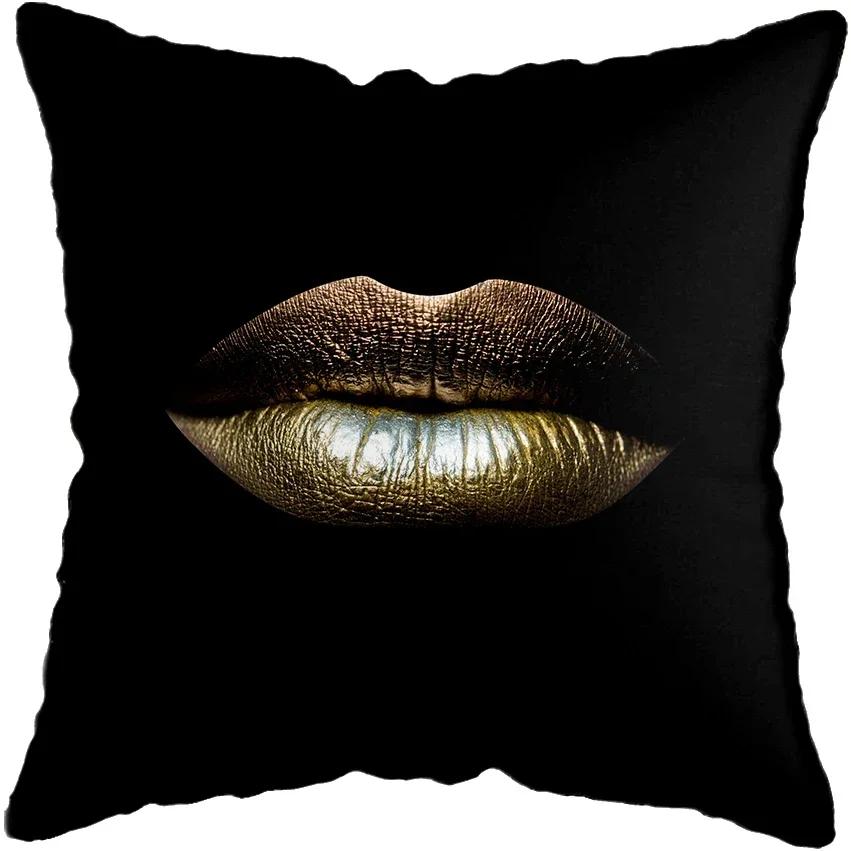 Modern Living Room Black Gold African Lady Woman Style Look Art Deco Sofa Pillowcase Cushion Cover