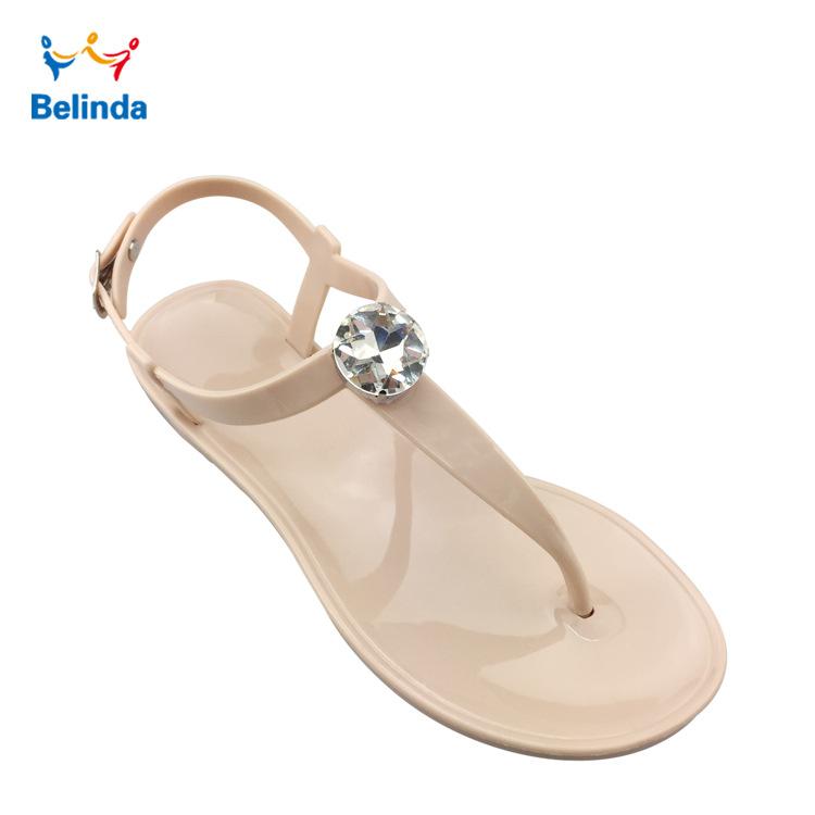 Sandals Pvc Women'S Flat Waterproof Outdoor Shiny Rhinestone Herringbone Sandals