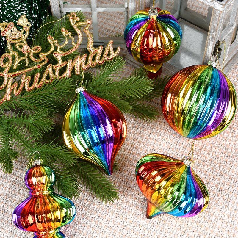 Christmas Ornaments Rainbow Glass Ball Pendant Holiday Gifts Christmas Tree Scene Decoration Colorful Hanging Ball Accessories