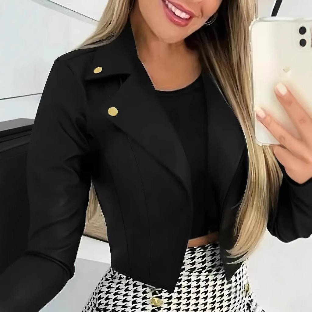 Women's Short Zip Up Jacket Casual Lapel Collar Multi Color Cropped Outerwear