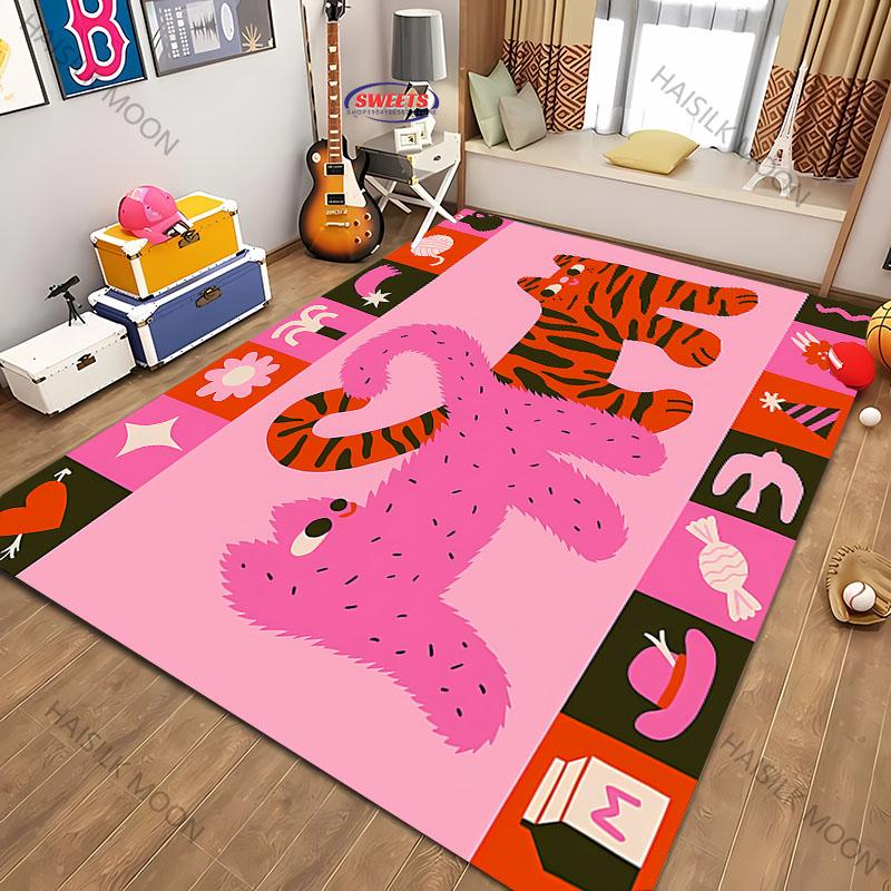 1pc Cat Splicing Pattern Washable Carpet, Abstract Style Indoor Mat, with Anti Slip Backing, LivingRoom, Bedroom, Home Decor Rug
