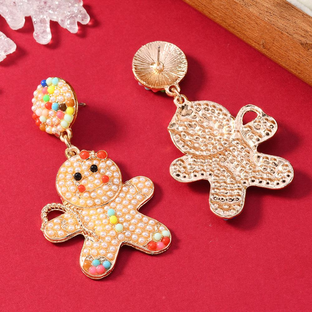 Autumn-Winter Rhinestone Snowman Drop Earrings with Creative Rice Beads