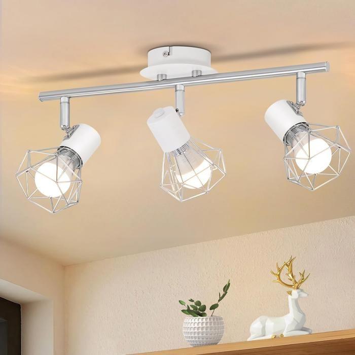 NETTLIFE Ceiling Light - 3 Bulbs - E14 - White - Metal