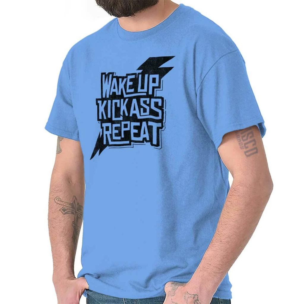 Wake Up Kick Butt Repeat Funny Saying Gift Womens or Mens Crewneck T Shirt Tee