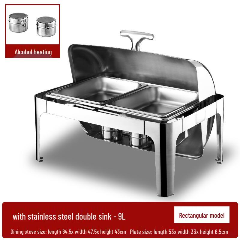 Gold-Plated Stainless Steel Buffet Warmer with Full Lid and Visible Insulation