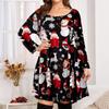 Dámská móda Vánoční potisk Midi rukáv Plus size šaty