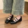 2026 French Single Shoes Women's Block Heel Beautiful High Heel Vintage Bow Mary Jane Shoes