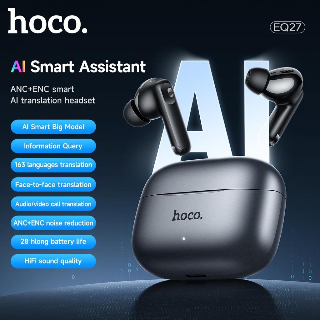 Hoco EQ27: Căști Bluetooth 5.4 cu traducere prin inteligență artificială, anulare a zgomotului și 28 de ore de redare, ANC și ENC