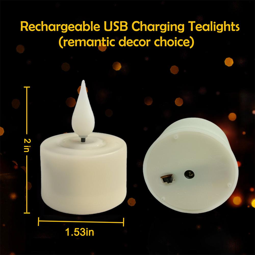 FPOO LED Candle USB Rechargeable Led Tea Light Set With Flashing Flameless Timed Remote Control Birthday Home Decoration Candles