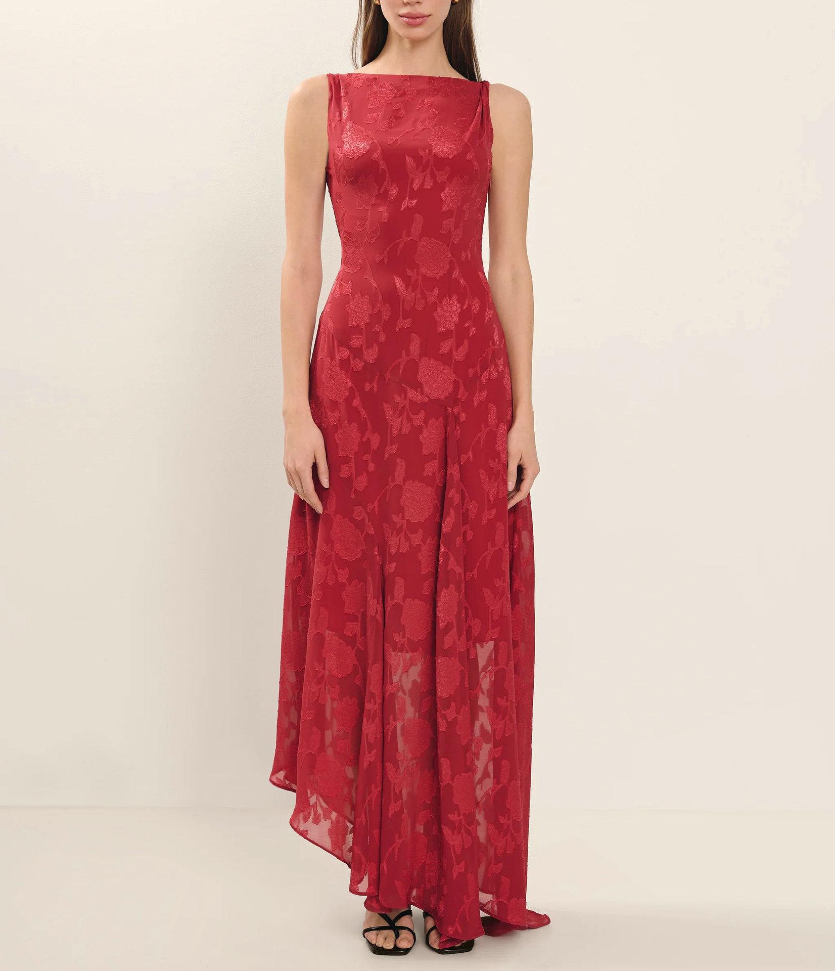 

New European And American Summer Lace Backless Slim Jacquard Red Irregular Dress Women S Long Dress S красный