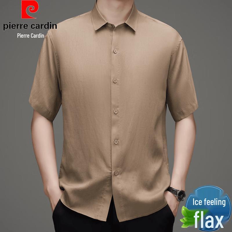 Pierre Cardin Men s Summer Linen Blend Short Sleeve Turn-Down Collar Shirt 4XL