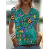 Plus Size Tees Women's Short Sleeved 3D Printed Top Holiday Flower Pattern Weekend Basic V Neck T Shirt Summer