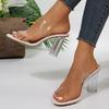 Fashion Transparent High Heel Sandals for Women Summer 2025 Open Toe Slip On PVC Slippers Woman Fashion Clear Thick Heeled Dress Sandals