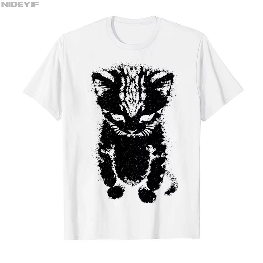 Gato Sad Kitten Funny Meme Sad Crying Munchkin Cat Trendy Tshirt For Unisex Women Cotton T Shirt Harajuku Tops