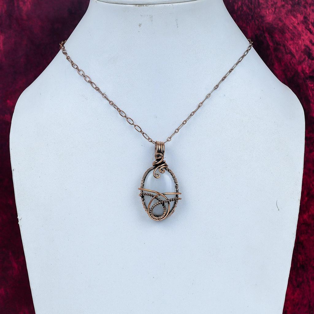 Rainbow Moonstone Pendant Handmade Gemstone Pendant Copper Wire Wrapped Jewelry