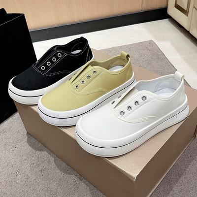 One-pedal Canvas Shoes Women's Spring and Autumn New Square Head Breathable Casual Little White Shoes Versatile Thick Baseplate Lazy