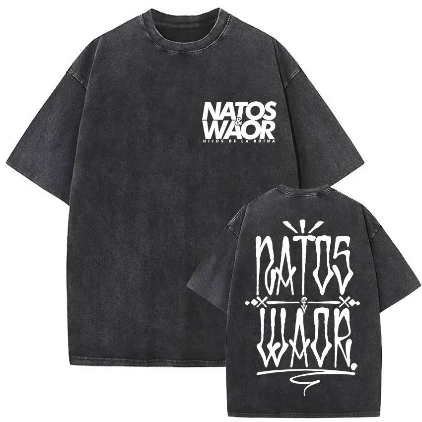 Vintage Washed NATOS WAOR 13 Logo Album T Shirt Hip Hop Rap Gothic Clothing T-shirt Men Women High Quality Short Sleeve T Shirts