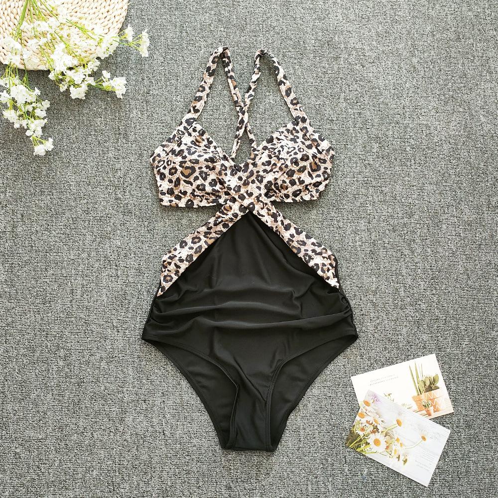 

Купальники с леопардовым принтом, женские купальники больших размеров, пляжная одежда, сексуальные женские купальники больших размеров L леопардовый