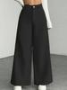 Pantaloni da Donna a Vita Alta a Gamba Larga, Pantaloni Casual Basici con Dettaglio Bottone, Grigio Uniforme