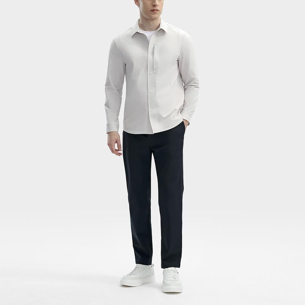 Fila Solid Color Square Collar Casual Woven Long Sleeve Shirt Men Shirts Cloud-Gray F11M412403F-GY