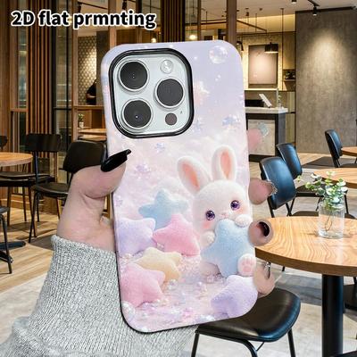 Phone Case: 2D Flat Design Suitable for iPhone 18, 17, 16, 15, 14, 13 Pro Film Protective Case, Couple Style, Cute White Bunny, Christmas and Hallowee