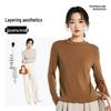 Women's 2025 Merino Wool Ribbed Crew Neck Pullover, Long Sleeve Base Layer for Autumn/Winter