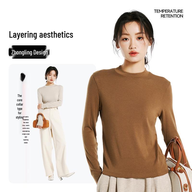 Women's 2025 Merino Wool Ribbed Crew Neck Pullover, Long Sleeve Base Layer for Autumn/Winter
