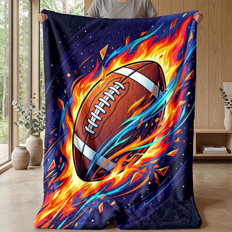 Flaming Football Player Theme Blanket Lightweight Warm Flannel Blanket Decorative Throw Blanket for Home Decoration
