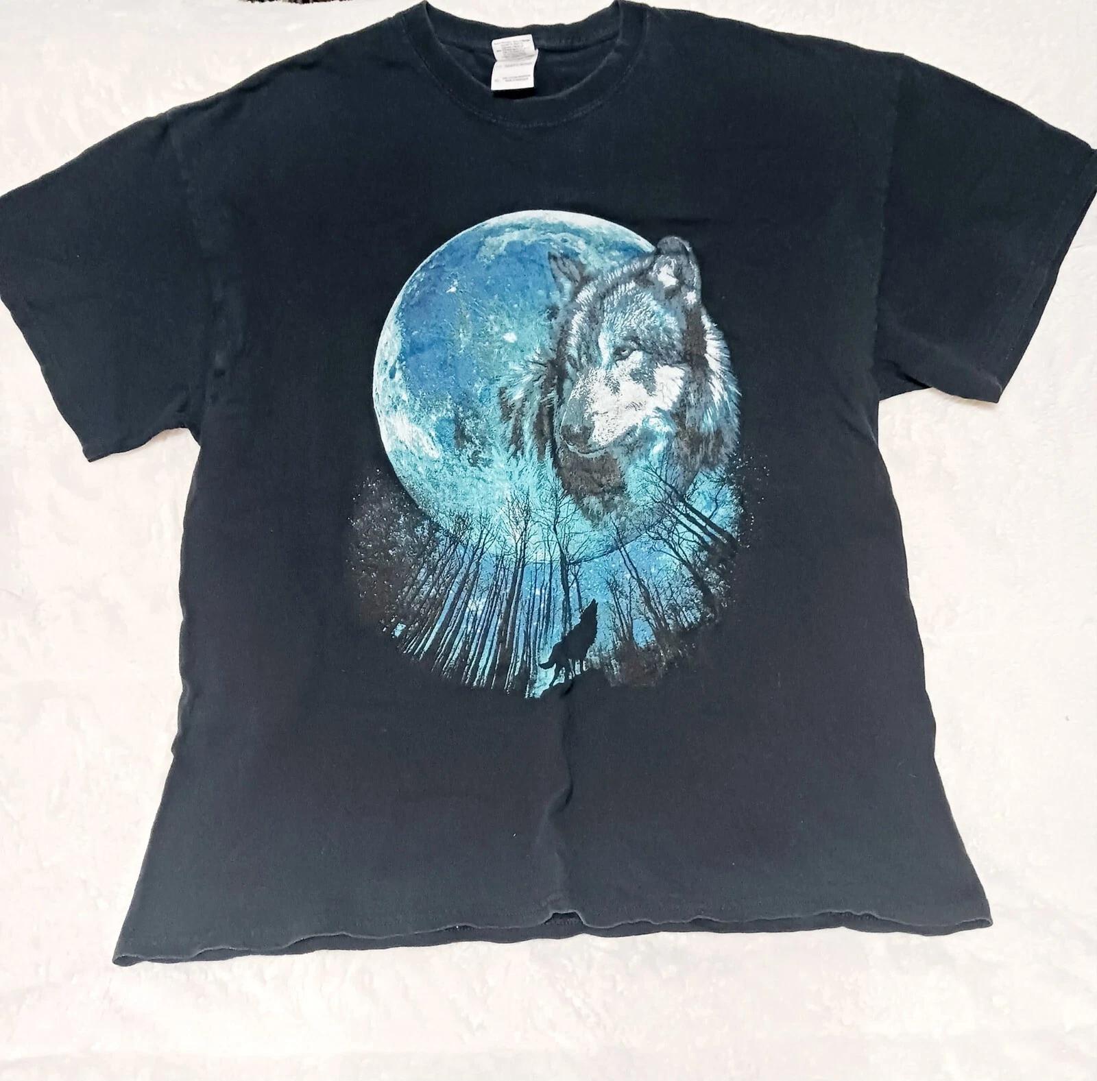 

Gildan-Black wolf/moon tee-shirt sz XL M