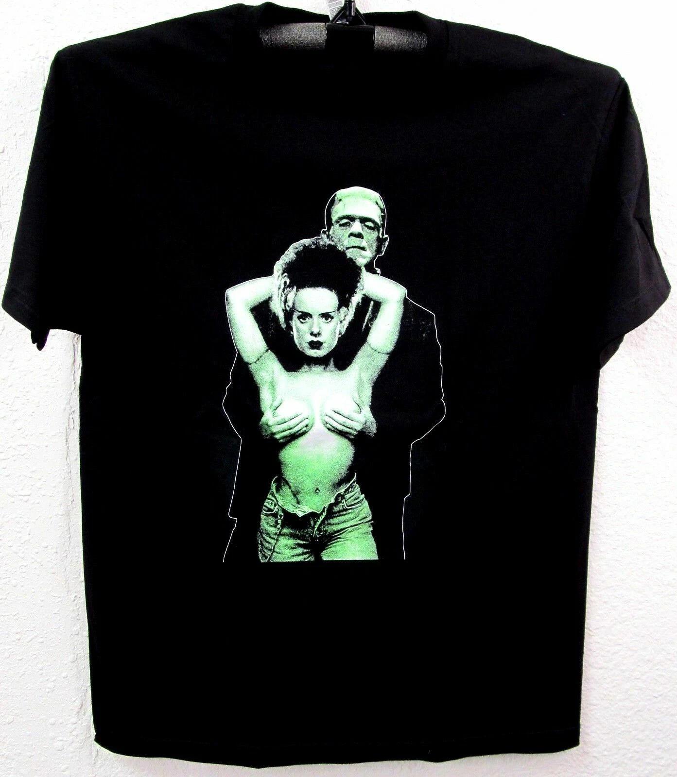

FRANKENSTEIN T-shirt Bride Horror Monster Movie Tee Adult Men s Black New XL