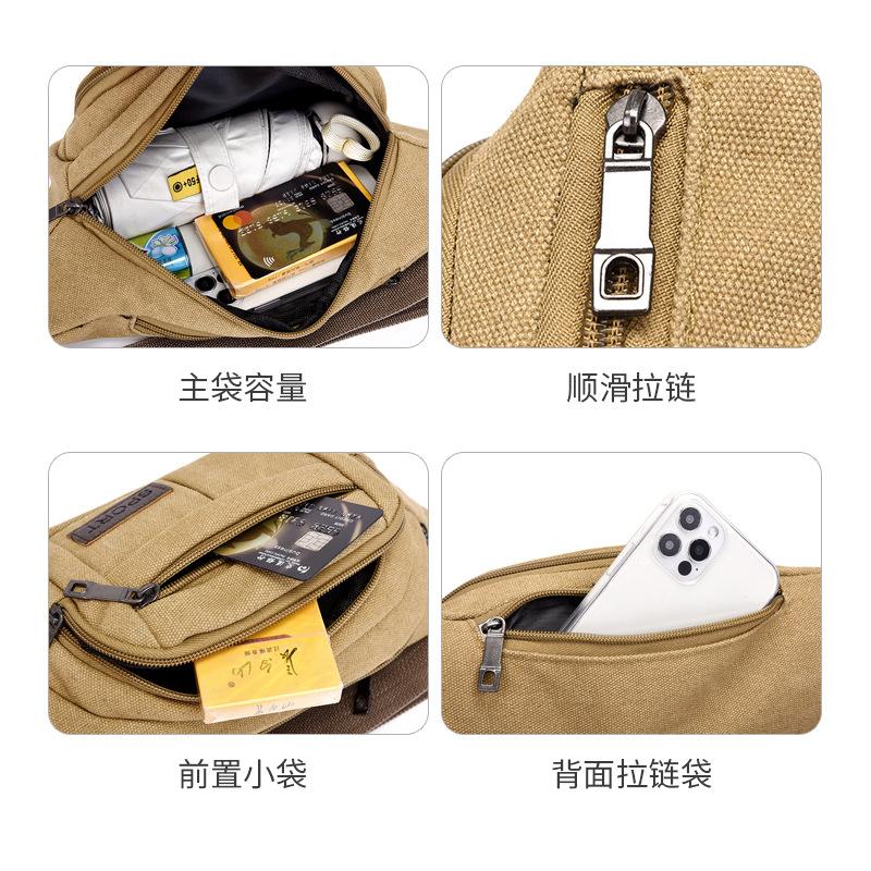 Men's Work Close-fitting Fanny Pack Wear-resistant Canvas Crossbody Mobile Phone Change Cashier Fanny Pack Shoulder Portable Multi-layer Bag
