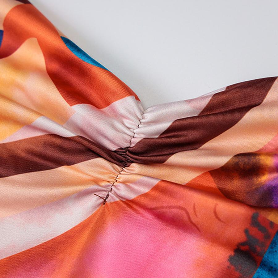 Neuer Stil Damen Bedrucktes Hochtailliertes Geschlitztes Rücken BH-Top Slim Fit Trägerkleid