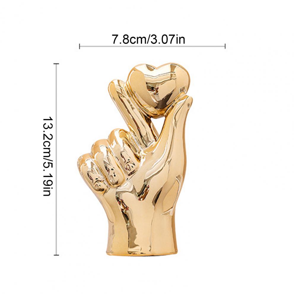 Heart Hands Sculpture Home Decor Love Gesture Ceramic Hand Statue with Golden Silver Finish Heart Sculpture Table Ornament