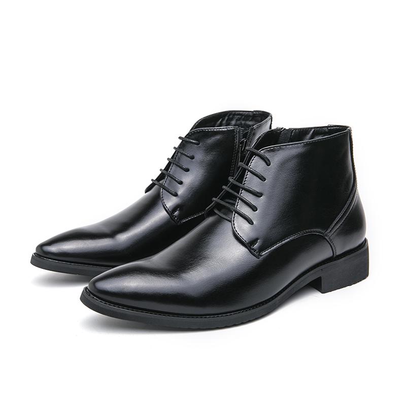 Men's Classical Retro Leather Boots Fashion Versatile Male Ankle Boots Lace-up Short Business Shoes Formal Dress High-Top Shoes