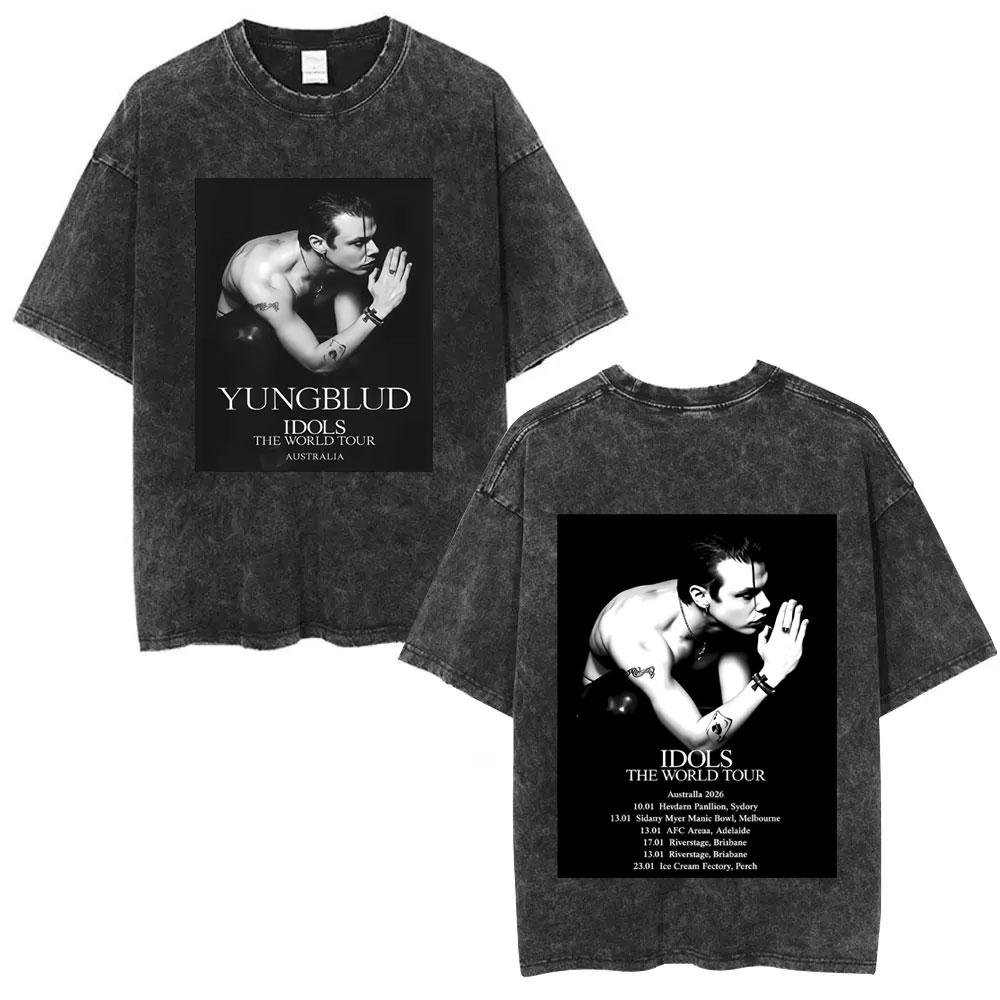 Gewaschenes Vintage Rockmusiker Yungblud Tour T-Shirt Herren Damen Retro Mode T-Shirt Männlich Lässig Übergroße T-Shirts Streetwear