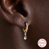 Sterling Double Hoop Earrings With Zircon Studs Dangle Charm Women Gold/White Gold Plated