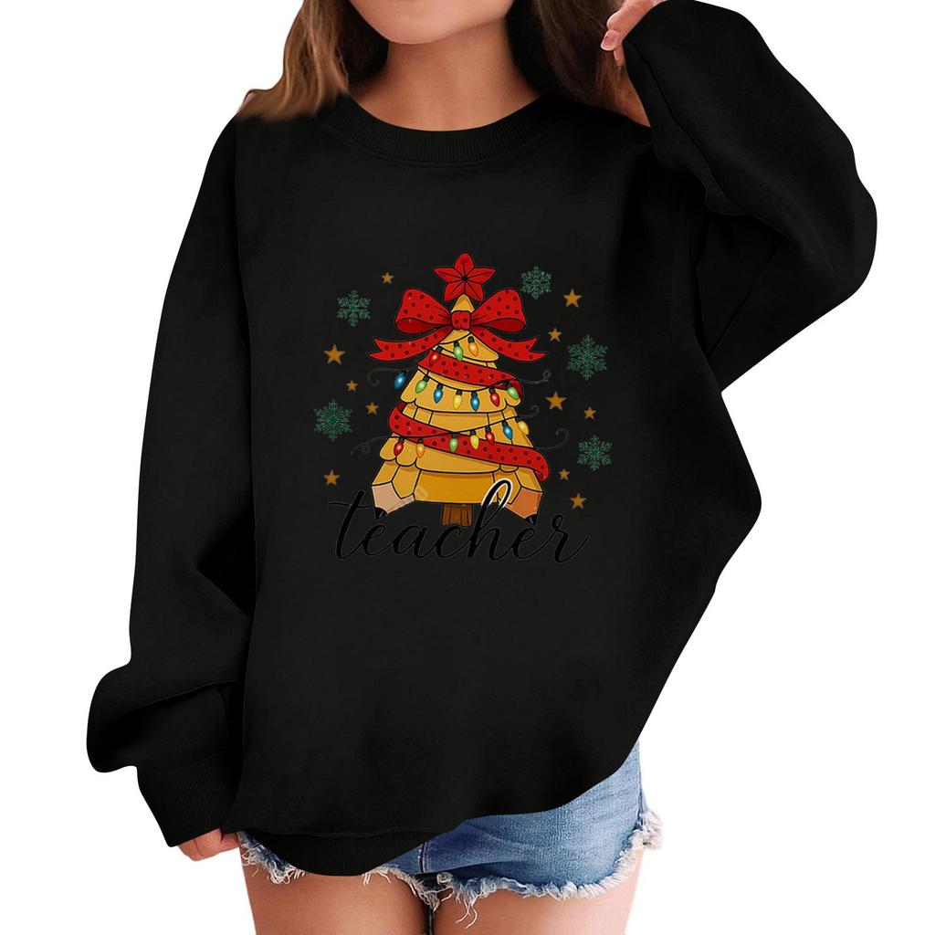 Dětská módní ležérní mikina s dlouhým rukávem a volného střihu s vánočním potiskem