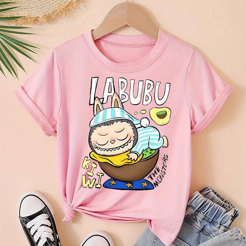 Cute Labubu Children's T-Shirt Short Sleeve Cartoon Print Breathable Summer Fashionable Top for Boys And Girls