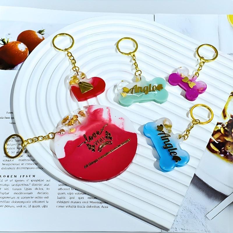 Dog Bone Shaped Tag Molds for Resin,Cat-Tag Keychain Silicone Resin Molds with Key-Rings for DIY Crafts Jewelry Making