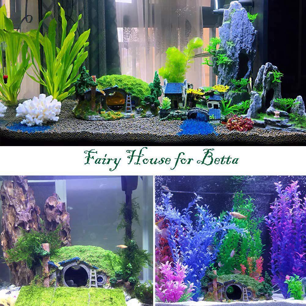 Hobbit House Fish Tank Decoration: Castle, Treehouse & Hiding Spot for Fish, Shrimp, Hermit Crabs, and Reptiles