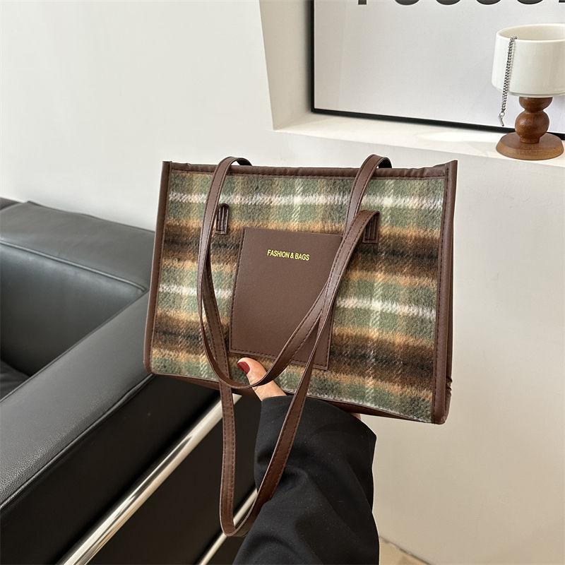 

Клетчатая сумка, сумка-тоут для поездок на работу, женская 2025, новая модная сумка через плечо, популярная в этом году шерстяная сумочка зелёный