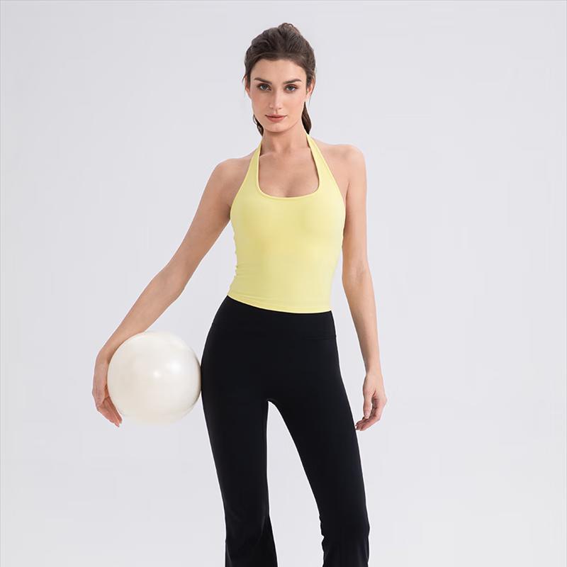 Canotta sportiva da yoga da donna con scollo all'americana e imbottitura