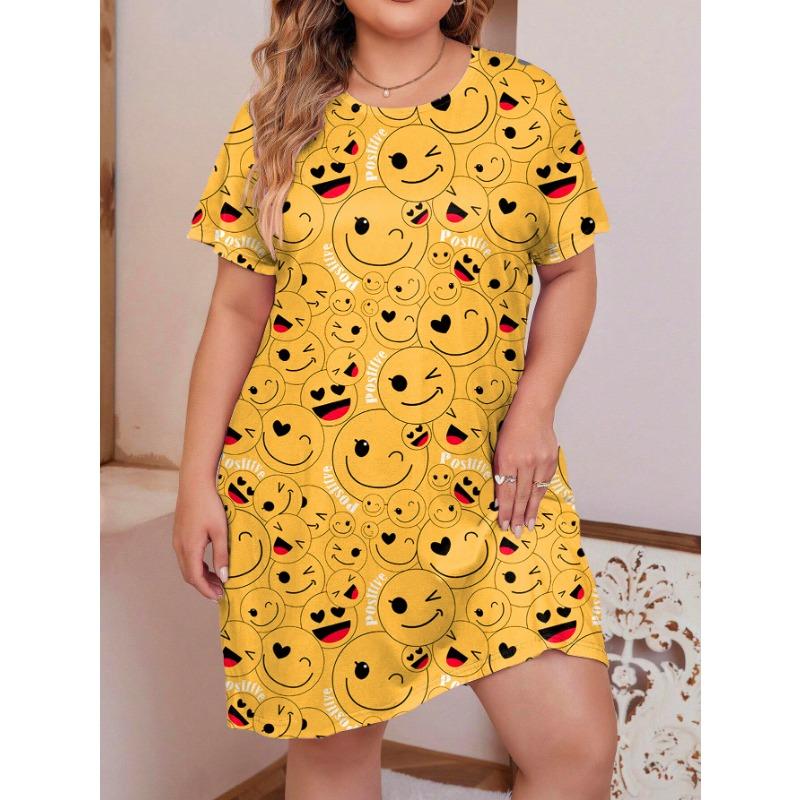 Women's Pajamas Plus Size Summer New Leopard Print Round Neck Loose Casual Mid Length Sleeping Dress