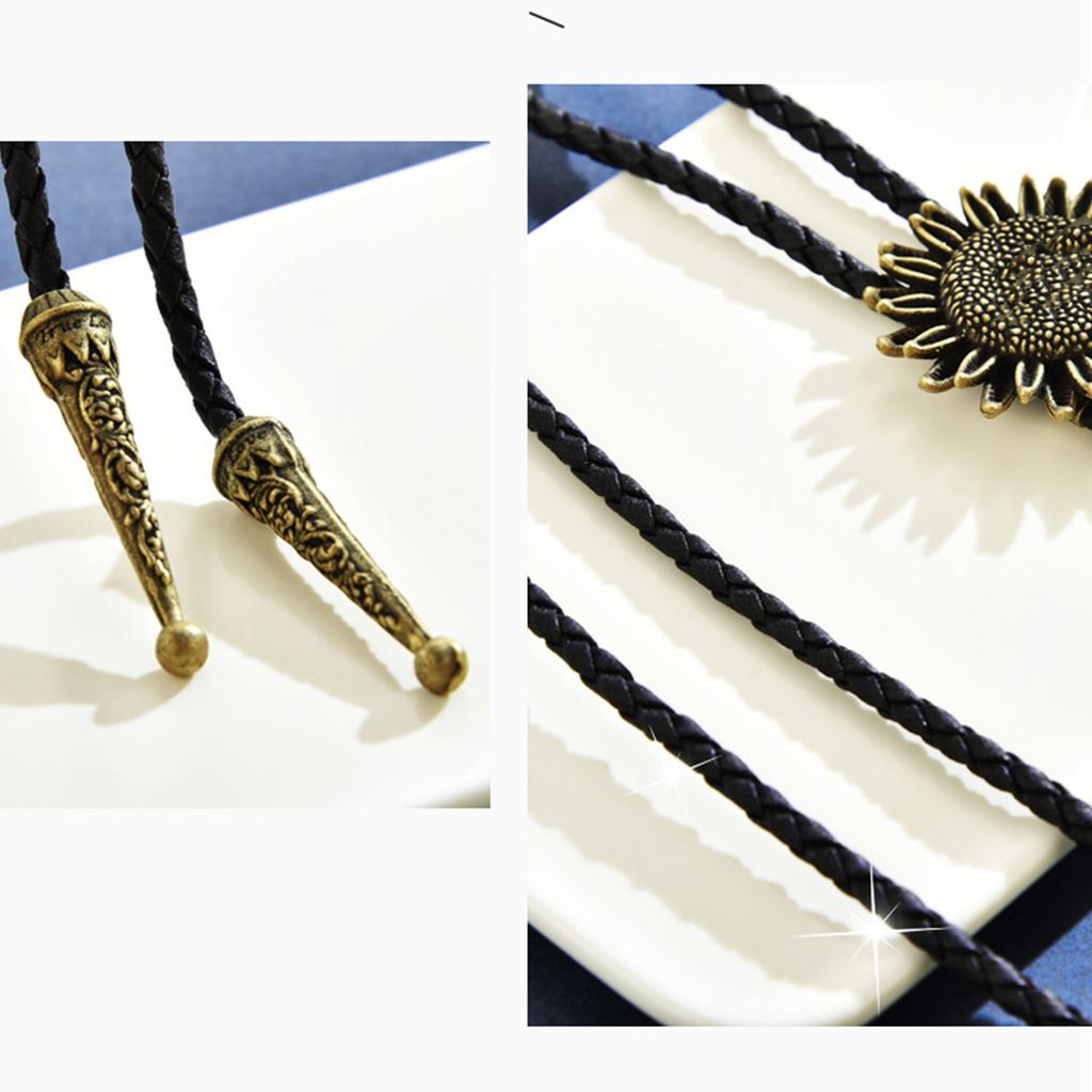 Metal Sunflower Bolo Tie Western Cowboy Necktie with PU Leather Cord for Men and Women Sweater Adjustable Collar Chain
