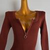 French Style Spring & Fall New Arrival Half Long-Sleeve Zipper Knitting Dress Women's Clothing Silm Slimming Inner Bodycon Dress