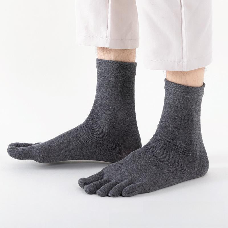 Calcetines de Algodón de Media Caña con Dedos Separados para Hombre - Diseño de Cinco Dedos, Gruesos de Color Sólido para Otoño e Invierno