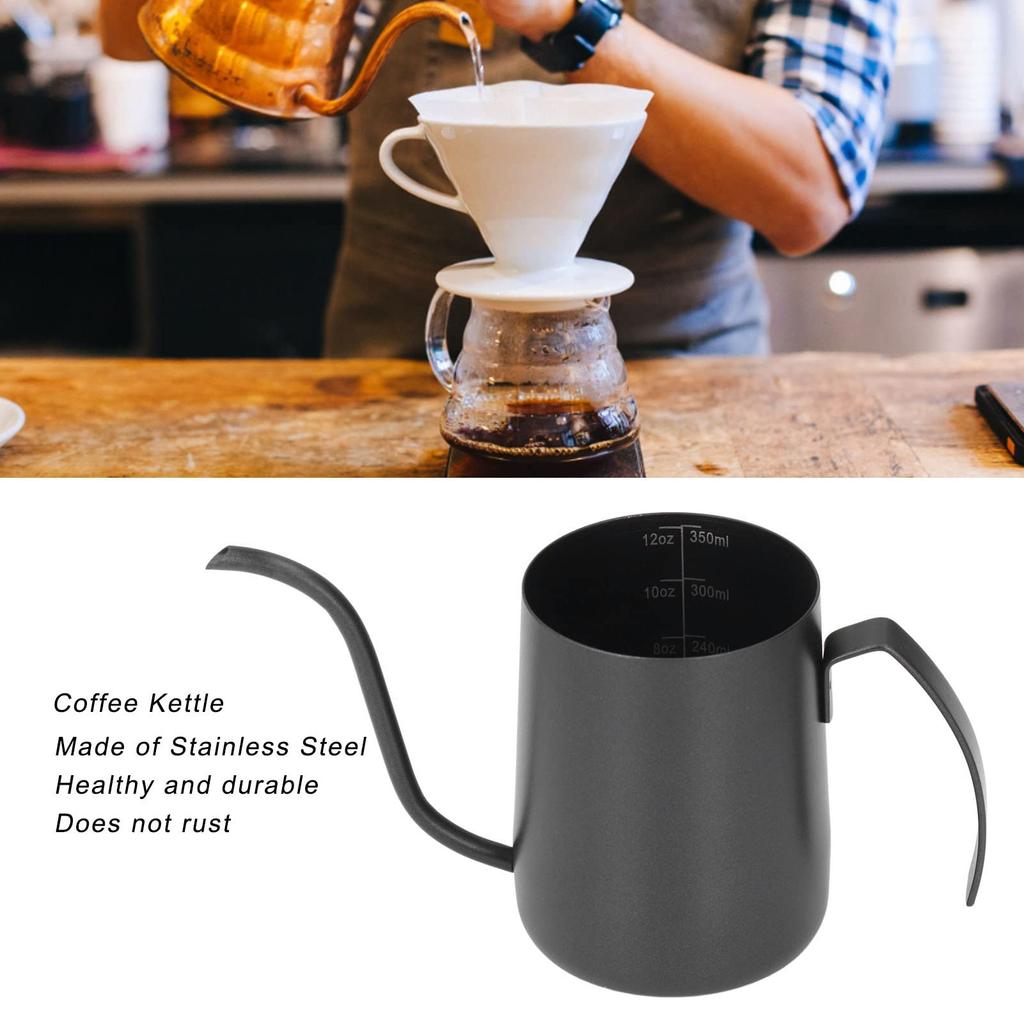 Compact Stainless Steel Narrow Spout Coffee Kettle with Drip Pot and Measuring Cup, Perfect for Kitchen, Office, Coffee, Tea, and More (Seven-Letter